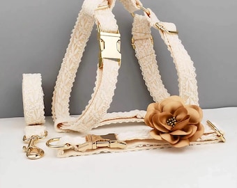 Personalized No Pull Dog Harness Collar Leash Lace Wedding Set - Engravable Bucket