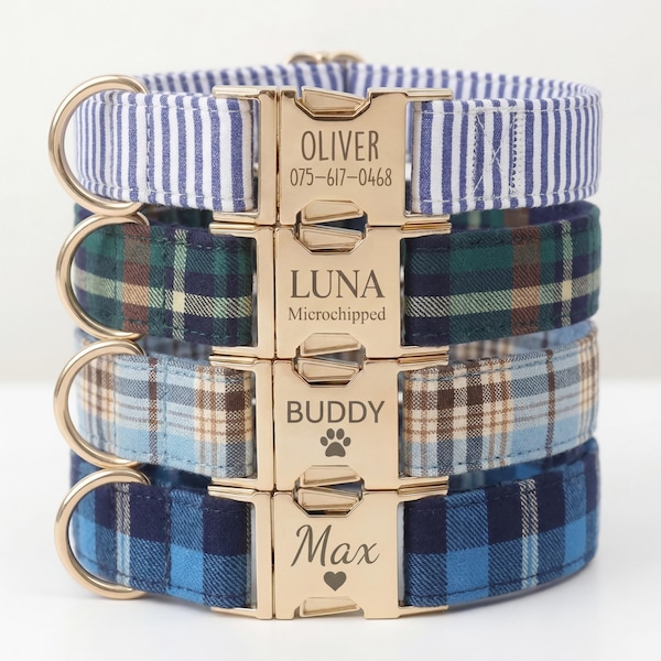 Personalisierte Plaid Check Tartan Hundefliege Halsband Leine Set - Frei gravierbarer Eimer