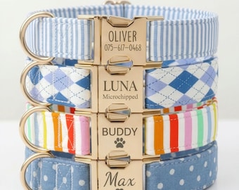 Personalized Plaid Check Tartan Dog Bowtie Collar Leash Set - Free Engravable Bucket