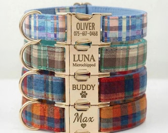 Personligt rutigt tartan hundhalsband koppel set - Graverbar hink