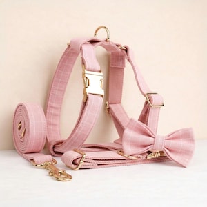 Personalisierte No Pull Hundehalsband Leine Pink Blush kariertes Set - Engravable Bucket