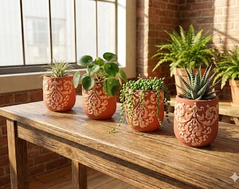 Maceta de terracota hecha a mano: maceta rústica de barro para plantas pequeñas