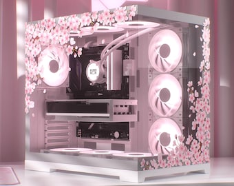 Benutzerdefinierte Sakura PC Hülle, Japanischer Kirschblüten Aufkleber, Blumen Aufkleber für Computer - Kawaii Gaming Set-up