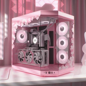 Sakura Cherry Blossom PC-skal kompatibelt med Hyte Y70 - Rosa dekalklistermärke - Kawaii speltillbehör