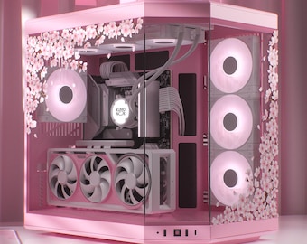 Sakura PC Hülle kompatibel mit Hyte Y70 - Pink Cherry Blossom Sticker - Kawaii Gaming Zubehör