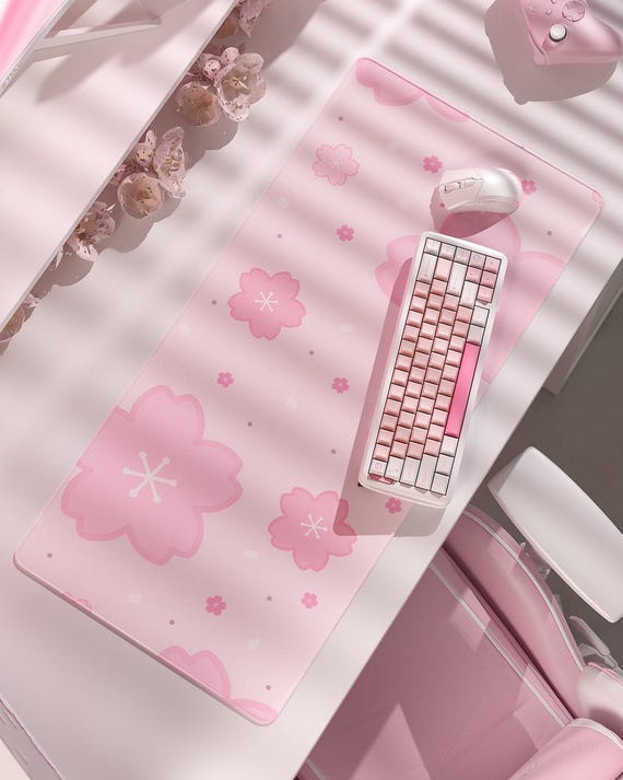 Sakura Desk Mat - Pink Cherry Blossom Mousepad - Large Desk Pad for Cozy Gaming Setup