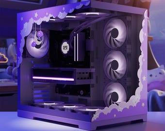 Custom PC Case Skin, Dreamy Night Vinyl Decal, Purple Gaming Sticker - Kawaii Gaming Setup