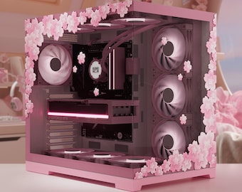 Custom PC Case Skin, Pink Cherry Blossom Sakura Vinyl Decal, Kawaii Sticker for Computer