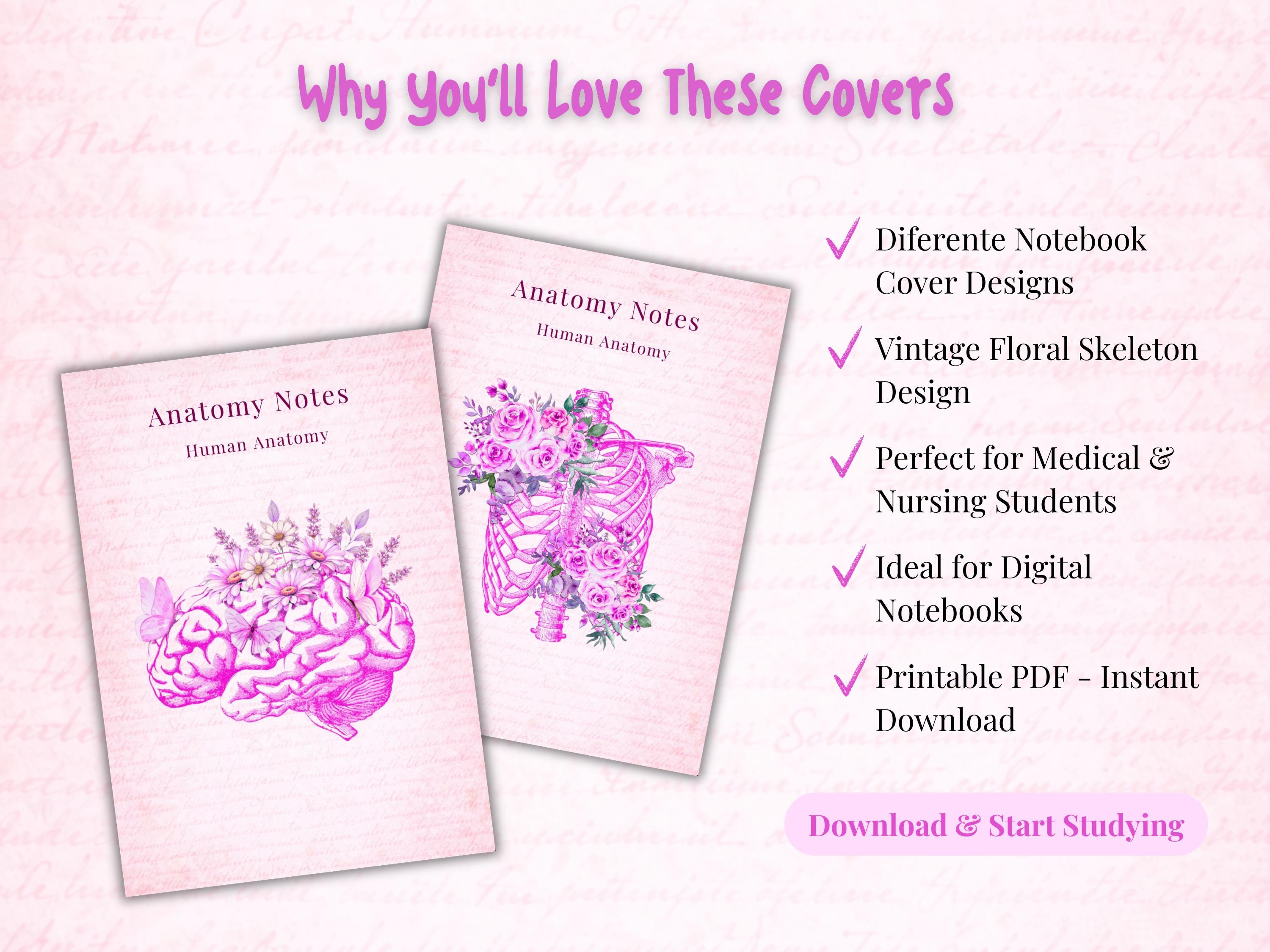 Anatomy Notebook Covers Pink | Vintage Floral Skeleton | Printable PDF ...