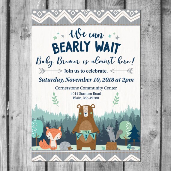 we can bearly wait woodland shower invitation