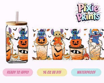 Diseño mágico de Halloween con impresión UV para vasos térmicos (DTF) el mismo día.