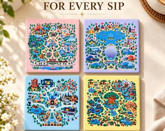 Magical Theme Park Inspired Coaster Set of 4 Ceramic Home Decor