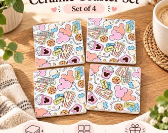 Magical Theme Park Inspired Coaster Set of 4 Ceramic Home Decor