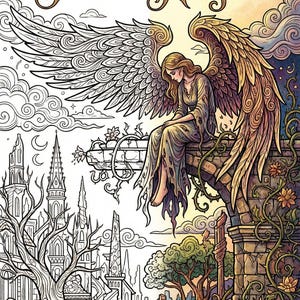 Fallen Angels Coloring Book PDF | Dark Fantasy and Gothic Vector Art | Celestial Beings & Dramatic Wings | Adult Coloring Pages
