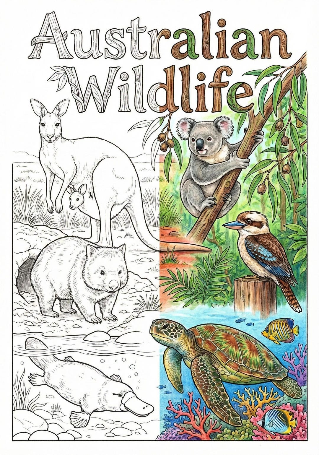 Outback Colouring Australian Wildlife Coloring Book PDF | Kangaroo, Koala and Wombat ...