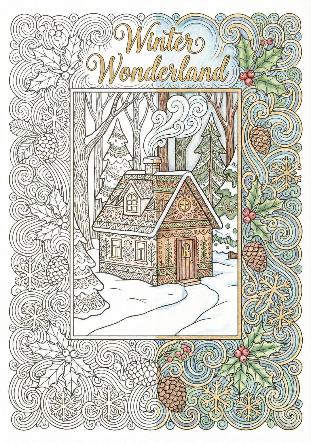 Winter Wonderland Printable Coloring Book | Vector Adult Coloring Pages ...