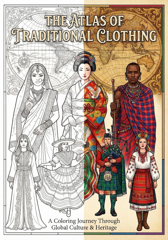 The Atlas of Traditional Clothing Printable Coloring Book | World
