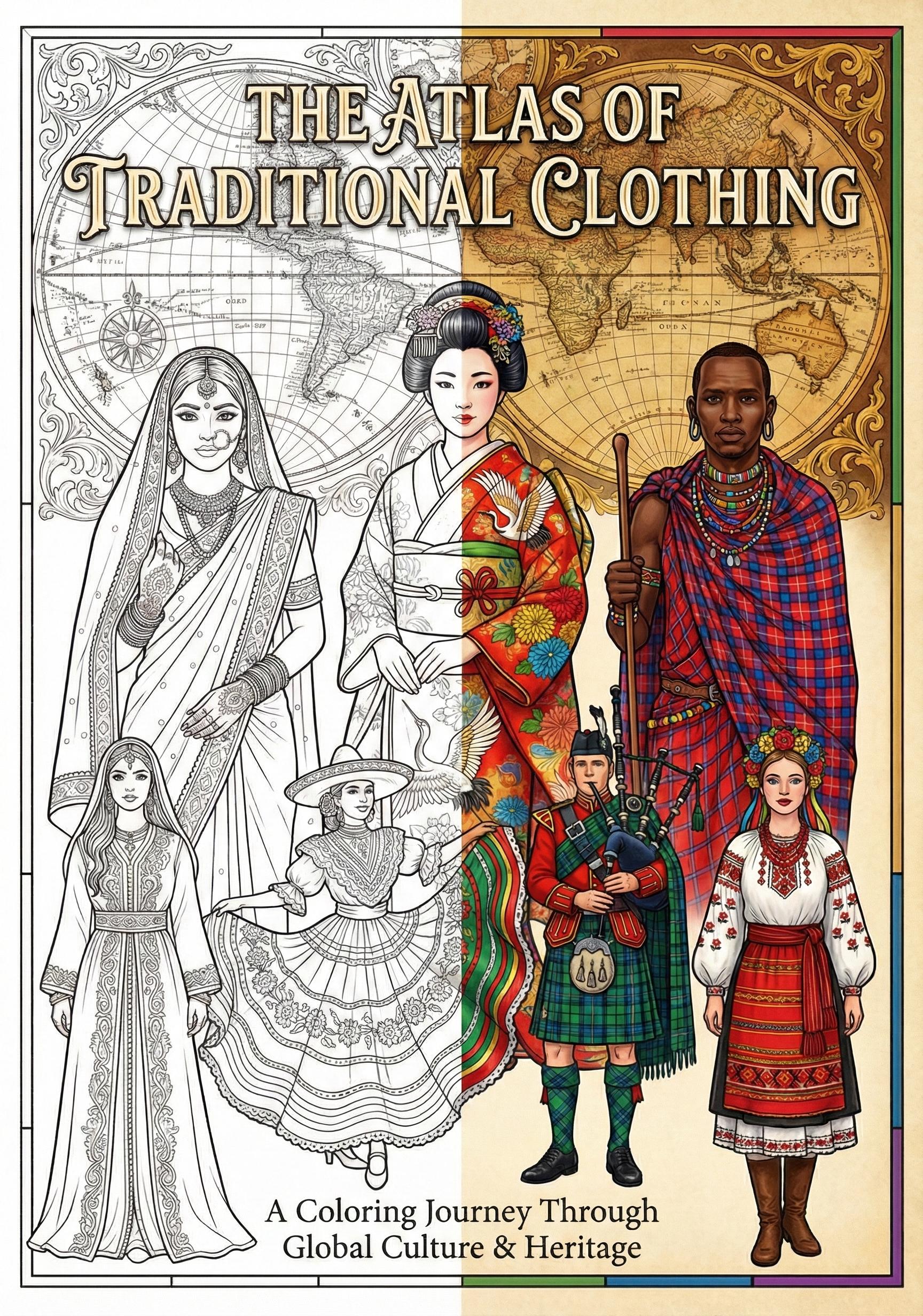 英語版　GLOBAL FASHION LOCAL TRADITION The Atlas of Traditional Clothing Printable Coloring Book | World