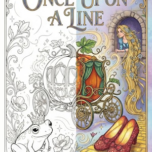 Märchen Malbuch Once Upon A Line zum ausdrucken | Vektor Fantasie Kunst | Alice im Wunderland, Aschenputtel & Wunderlampe | Ausmalbilder PDF