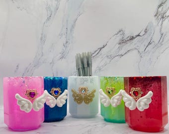 Magical Winged Pen/Brush Holder – Sparkly Resin Desk Organizer