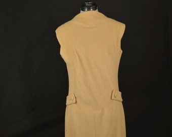 Vintage I Magnin Light Brown Camel Hair Sheath Dress with Belt