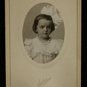 Vintage Young Girl with Large White Bow Studio Photograph, Early 20th Century