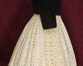 Vintage Minx Modes Black and Beige Lace Skirt and Bodice Dress