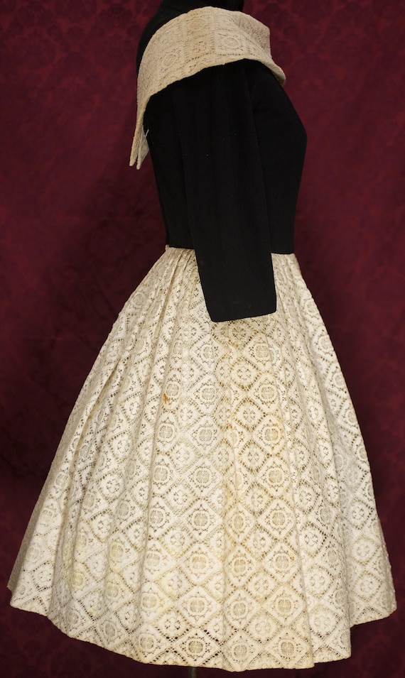 Vintage Minx Modes Black and Beige Lace Skirt and Bodice Dress