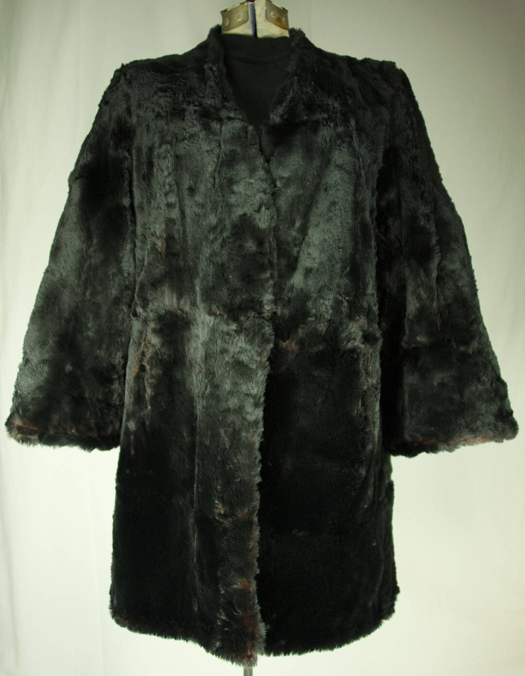 Old Rabbit Coat Vintage Black Rabbit Fur Coat With Flannel Lined Pockets - Etsy