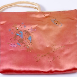 Custodia da viaggio vintage in stoffa rosa, Chateau Needlecraft New York