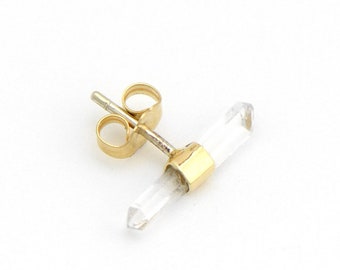 Clear Quartz Single 'Splinter Stud' Earring in Handcrafted 14k Solid Gold Double Terminated Crystal Sparkler
