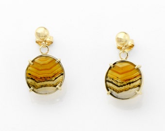 Banded Montana Agate Earrings in 14K Gold Orange Striped Agate Post Earrings Fine Handmade Jewelry