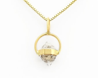 Quartz Herkimer Diamond 'Halo' Pendant Set in Solid 14K Hand Made with Love and Intention, Itty Bitty Sparkling Quartz