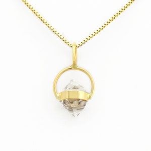 Quartz Herkimer Diamond 'Halo' Pendant Set in Solid 14K Hand Made with Love and Intention, Itty Bitty Sparkling Quartz