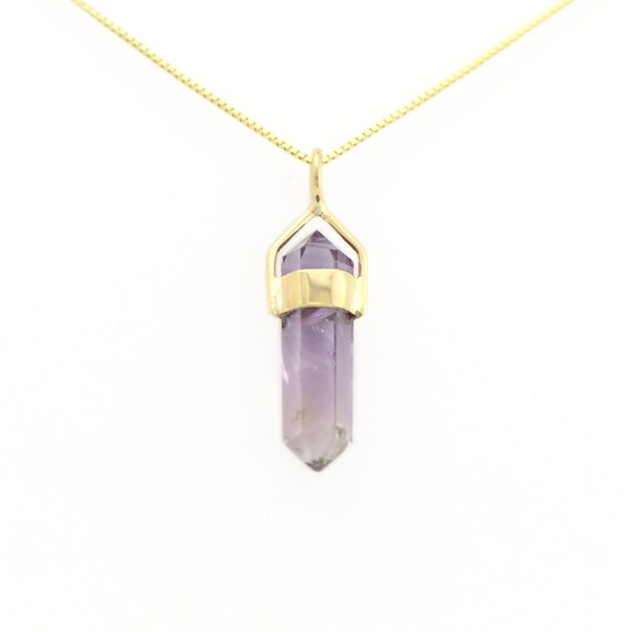 Amethyst Crystal Charm in 14K Solid Yellow Gold Handmade Dreamy
