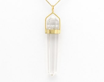 Quartz with Etched Heart is a Flawless Crystal Amulet Romantic Spiritual Pendant a Perfect Love Gift in Solid 14K Gold