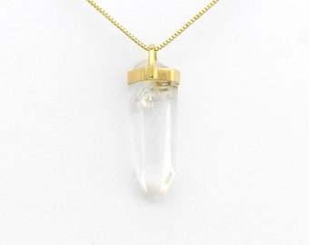 Quartz Crystal Pendant set in Solid 14k Gold A Spiritual Amulet for Soul and Spirit! Hand Made and Signed