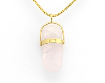 Rose Quartz Lingam Pendant in 14K Gold Crystaline Pale Pink Heart Chakra Jewelry Handmade with Love and Intention