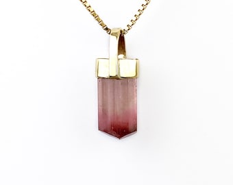 Tourmaline Rose Pink Raw Crystal Charm set in Solid 14K Gold Handcrafted A Sweet, Little, all Natural Gemstone Pendant