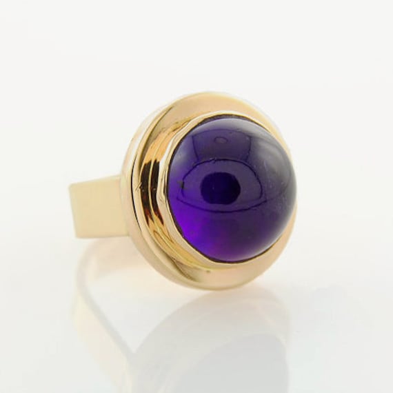 Amethyst High Dome Cabochon Statement Ring in 14K Yellow Gold