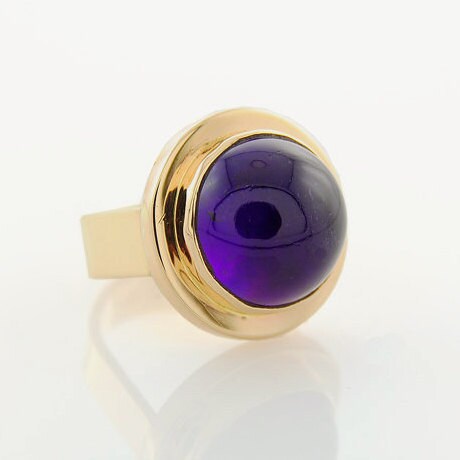 Amethyst High Dome Cabochon Statement Ring in 14K Yellow Gold