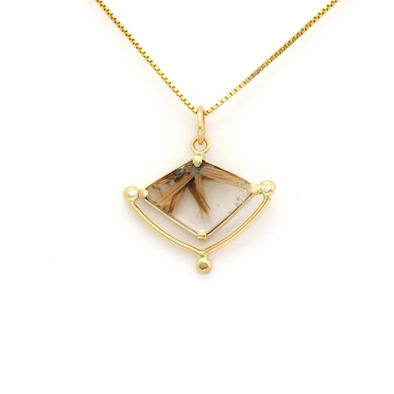 Quartz Rutilated Amulet Hand Crafted in Solid 14K Yellow Gold, A Collector's Dream!, Beautiful Golden Rays in Quartz