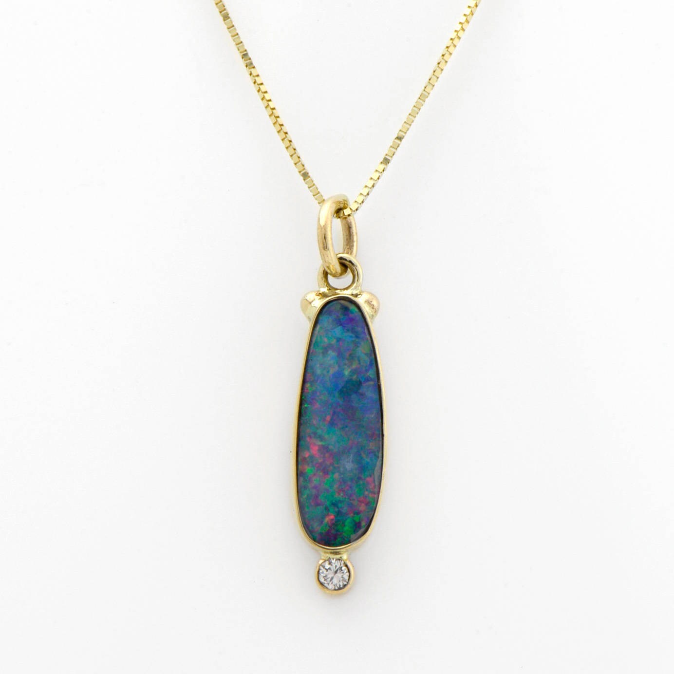 14K Yellow gold pendant with Australian crystal opals - JASMINEJEWELRY