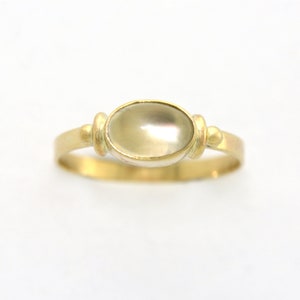 Moonstone Rainbow Ring Set In Solid 14K Yellow Gold, Dainty Goddess