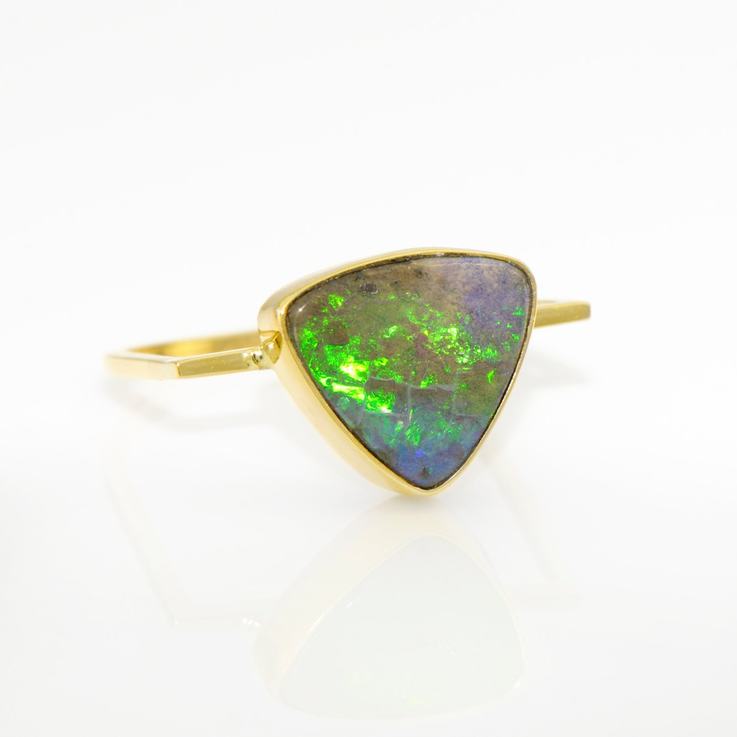Opal Triangle Stirrup Ring in 14k Gold Austrailan Flashy Opal | Etsy