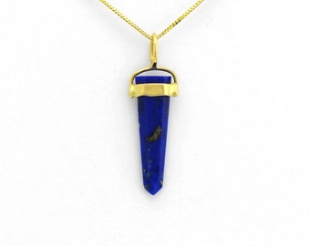 Lapis Lazuli Bluest of Blue Charm Pendant in Solid 14K Yellow Gold With Flecks of Sparkly Mystical Pyrite