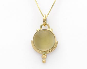Moonstone Golden Pendant in 14k Gold Art Deco Inspired Style Fine Handmade Jewelry