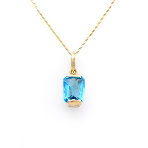Topaz Charm in 14K Yellow Gold Fine Handmade Jewelry, Vibrant Swiss Blue Birthstone