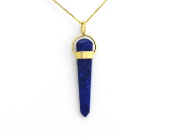 Lapis Lazuli Charm Pendant in Solid 14K Yellow Gold With A Tiny Fleck of Mystical Pyrite Like Stars in a Clear Night Sky