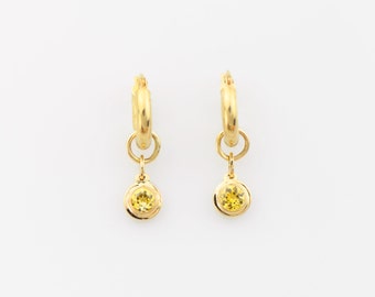 Sapphire Yellow Earrings on 14K Gold Hoops, Superior Versitile Jewelry